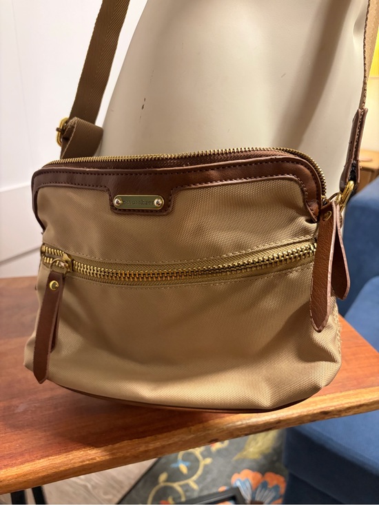 Naturalizer Handbags - Naturalizer Beige Nylon Crossbody Bag with Gold Hardware
